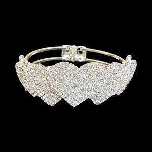 Vintage Rhinestone hearts silver tone hinge bracelet Valentine’s Day gift